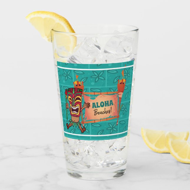 Copo De Pint Aloha Beaches Tiki Torches Havaiano Luau Bamboo  (Gelo frontal)