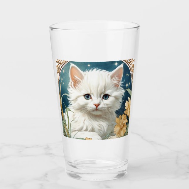 Copo De Pint Alphonse Mucha Art Nouveau Kitten (Frente)