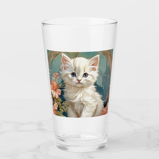 Copo De Pint Alphonse Mucha Style White Cat (Frente)