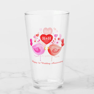 Copo De Pint Amar pássaros coração cor-de-rosa vermelho 1rua An