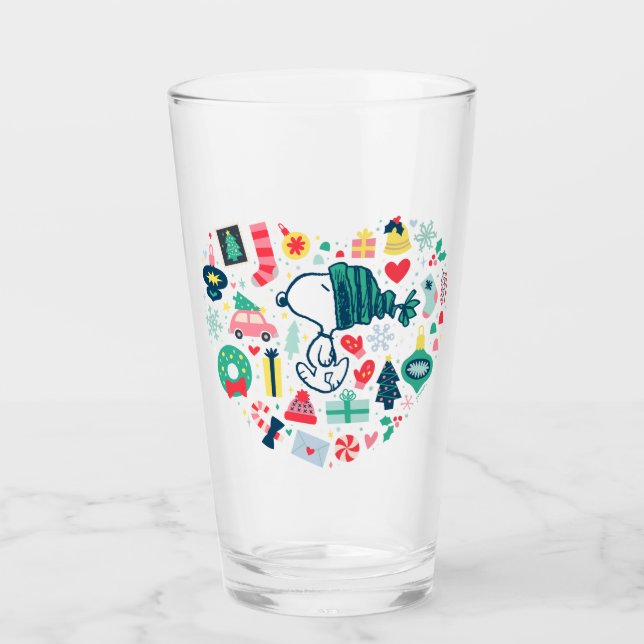 Copo De Pint Amendoins | Coração Feliz Feriado Snoopy (Frente)
