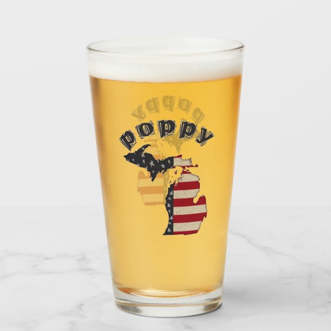 Copo De Pint Americana Michigan Poppy Personalize (Frente (Preenchido))