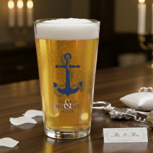 Copo De Pint Âncora de Onda Azul Casamento ID836