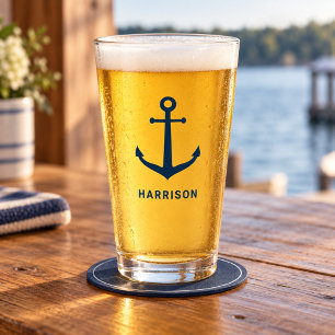Copo De Pint Âncora Naval Náutica com Monograma de Nome Persona