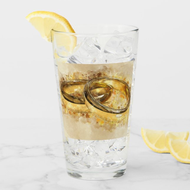 Copo De Pint Anéis de Casamento Adoram Destino Romântico (Gelo frontal)