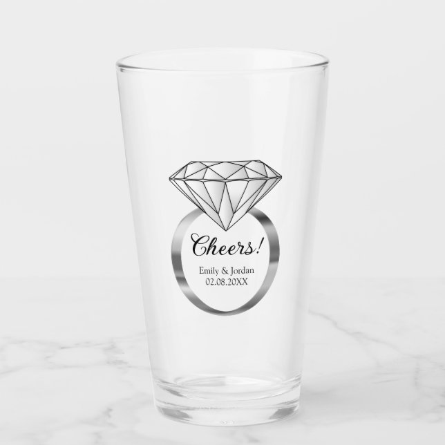 Copo De Pint Anel de Noivado Diamante Cheers com Texto Personal (Frente)