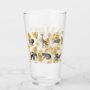 Copo De Pint Animais Selvagens Africanos e Folhas Douradas Fals