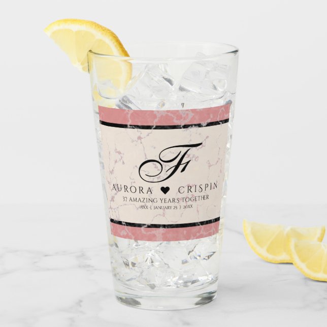 Copo De Pint Aniversário Casado Elegante 37.º Alabastro (Gelo frontal)