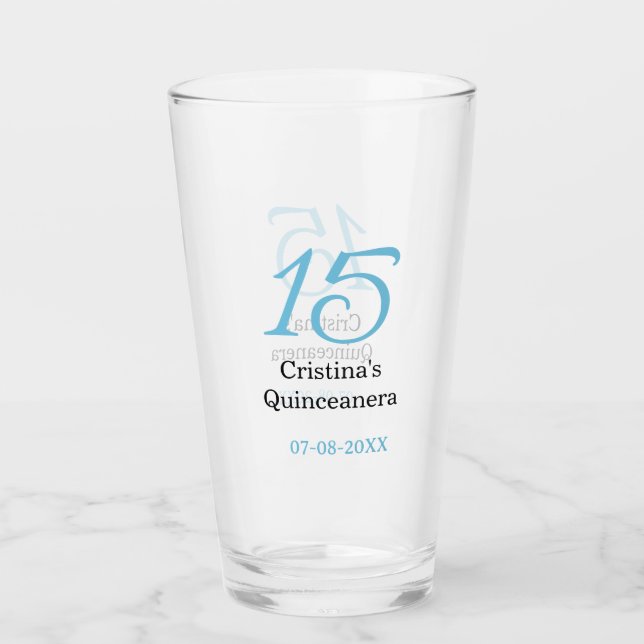Copo De Pint aniversário de 15 anos da quinceanera azul preto l (Frente)