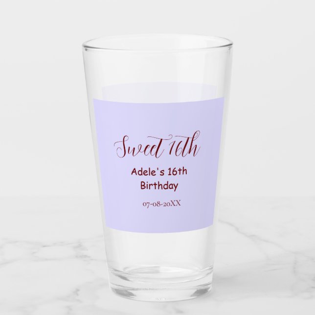 Copo De Pint Aniversário de 16 anos doce nome roxo pastel mauve (Frente)
