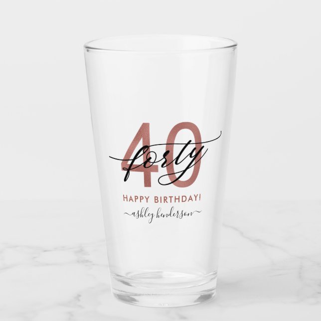 Copo De Pint aniversário de 40 anos Chic Glitter Ombre (Frente)