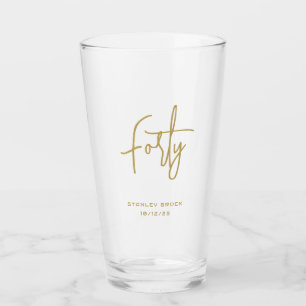 Copo De Pint Aniversário de 40 anos Dourado Caligráfico Simples