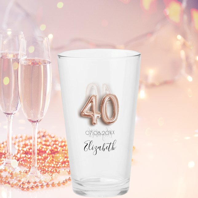 Copo De Pint aniversário de 40 anos rosa dourado blush name (Criador carregado)