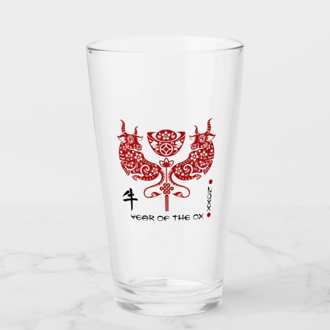 Copo De Pint Ano Chinês do Ox| Bebendo de Ano Personalizado (Frente)