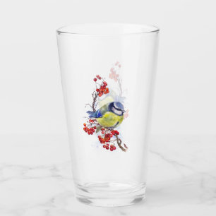 Copo De Pint Aquarela Pássaro ruivo de inverno de inverno