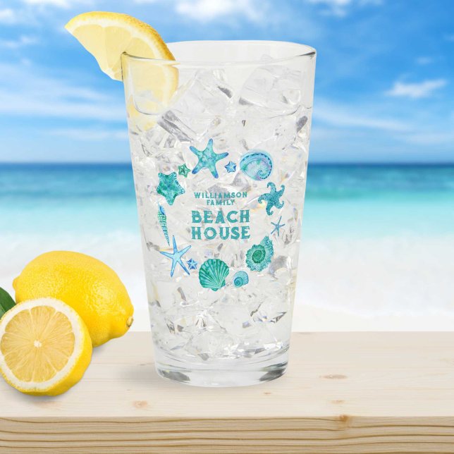 Copo De Pint Aquarelas - Seasheles e Starfish Beach House (Watercolor Seashells and Starfish Beach House Glass)