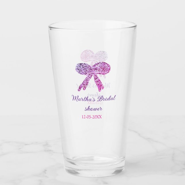 Copo De Pint Arco de casamento brilho glitter rosa roxo nome (Frente)
