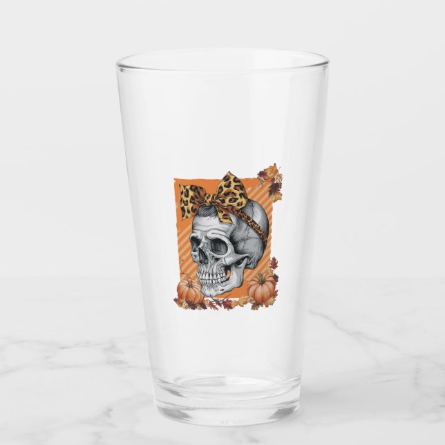 Copo De Pint Arco de Outono de Caveira Halloween (Frente)