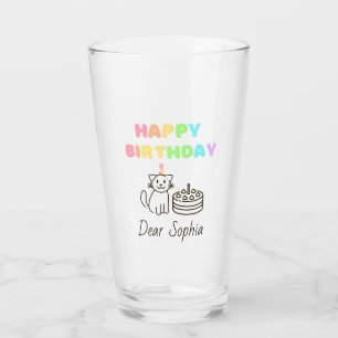 Copo De Pint Arco-Íris e Gato Feliz Aniversário