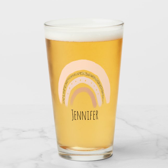 Copo De Pint Arco-Íris Elegante rosa e Dourado Boho (Frente (Preenchido))