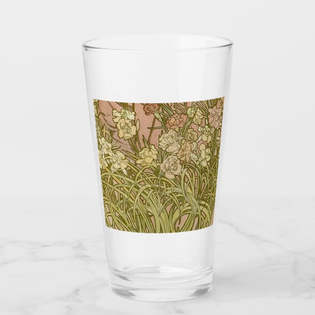 Copo De Pint Art Nouveau Alfonse Mucha Flores de cravo florais (Frente)