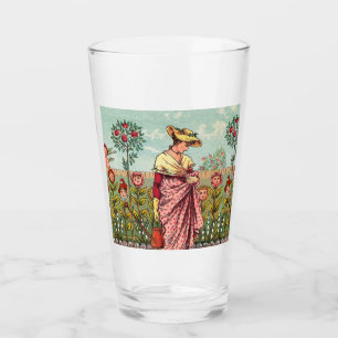Copo De Pint Arte Antigo Jardim Crescer Flor Mulher