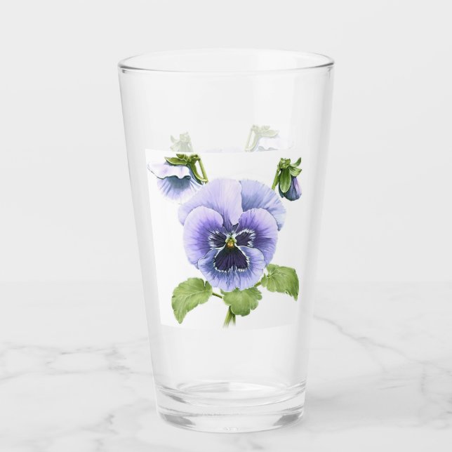Copo De Pint Arte Botânica Floral de Violetas Pensées Roxas (Frente)