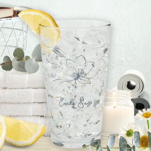 Copo De Pint Arte de Linha Floral Azul Costeira Minimalista Zen