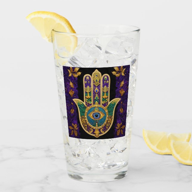 Copo De Pint Arte Hamsas Dourado Roxo Verde do Mardi Gras (Gelo frontal)