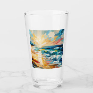 Copo De Pint Arte Moderna Sunset Sunrise Sobre Ocean Beach