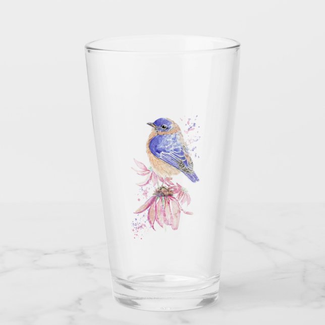 Copo De Pint Arte Natural do Pássaro de Aquarelas Bluebird (Frente)