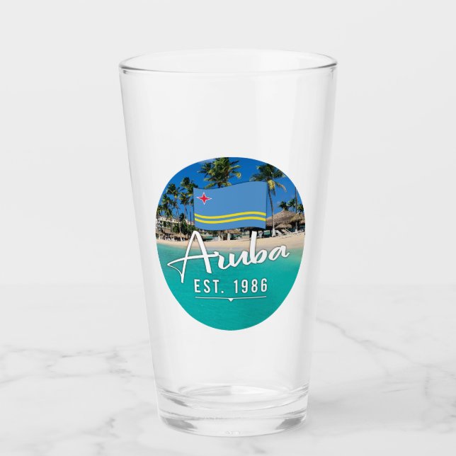 Copo De Pint "Aruba Est. Praia de 1986" com Bandeira (Frente)