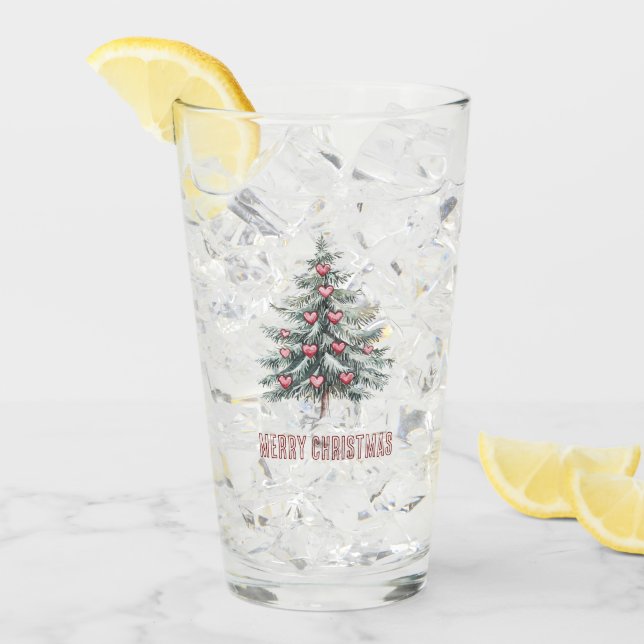 Copo De Pint Árvore de Natal com Corações (Gelo frontal)