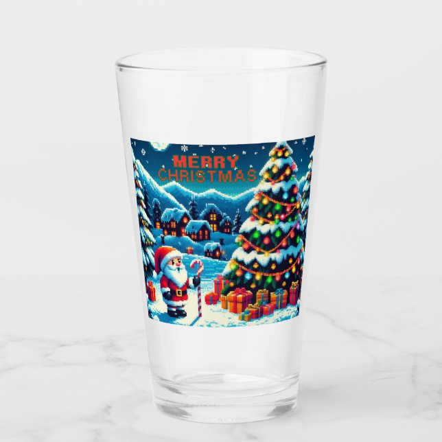 Copo De Pint Árvore de Natal de 8 bits e Papais noeis (Frente)