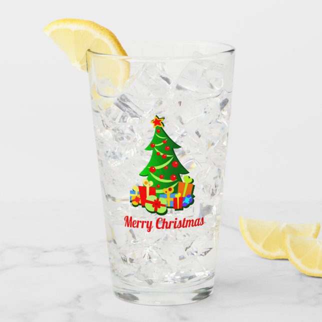 Copo De Pint Árvore de Natal e presentes personalizados (Gelo frontal)