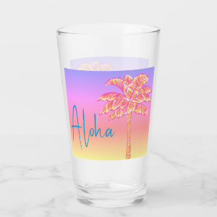 Copo De Pint Árvore de Palma Tropical de Sol Rosa Aloha