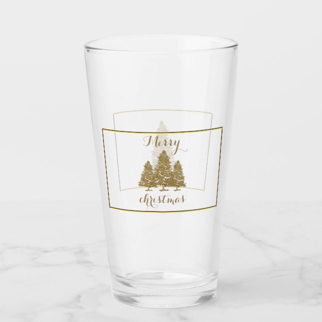 Copo De Pint Árvores de Natal Douradas (Frente)