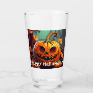 Copo De Pint Assustador Olhando Pumpkin Laranja com Rosto, Hall