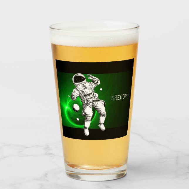 Copo De Pint Astronauta de Galáxia Verde Personalizado (Frente (Preenchido))