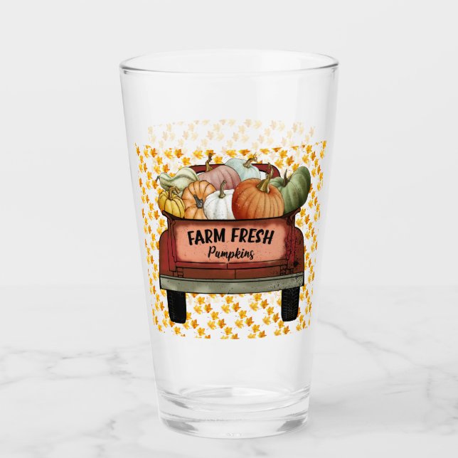 Copo De Pint Autumn Personalizar Folhas Douradas de Abóbora (Frente)