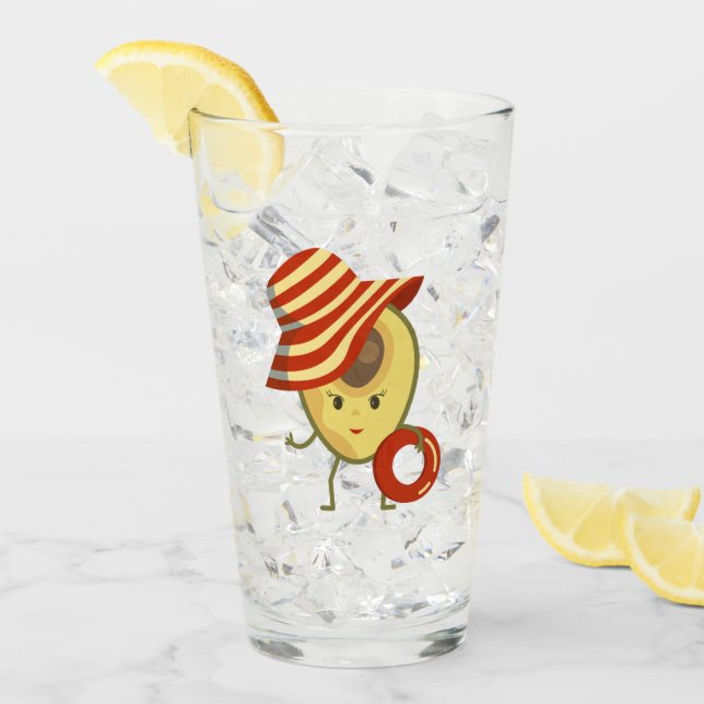 Copo De Pint Avocado, garota de praia com chapéu de sol e anel  (Gelo frontal)