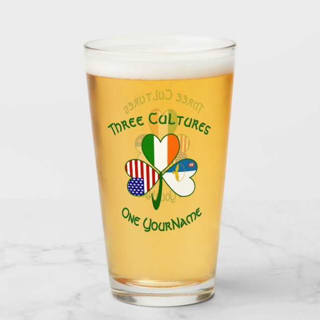 Copo De Pint Azoreano Irish American Flags Shamrock Personaliza (Frente (Preenchido))