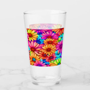 Copo De Pint Azul Cor-de-laranja rosa e margarida verde