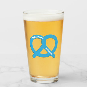 Copo De Pint Azul e Branco Pretzel Funny Brezel Oktoberfest