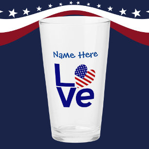 Copo De Pint Azul LOVE EUA Bandeira do Coração Personalizada