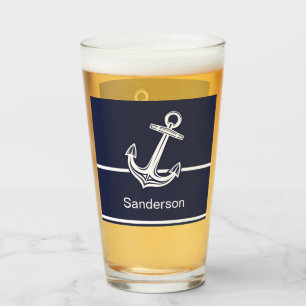 Copo De Pint Azul Marinho do Oceano Âncora Náutica Personalizad