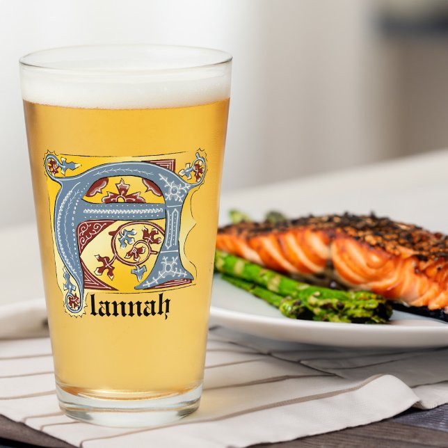 Copo De Pint Azul Medieval e Vermelho Ivy Iluminado - Letra A (Criador carregado)