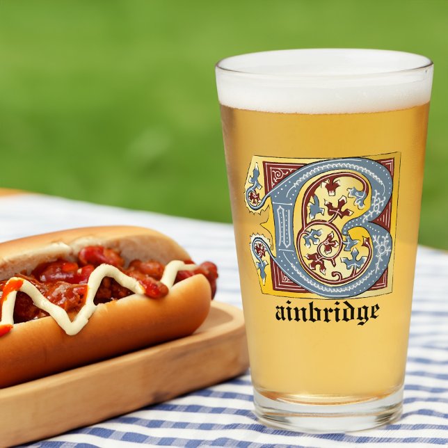 Copo De Pint Azul Medieval e Vermelho Ivy Iluminado - Letra B (Criador carregado)