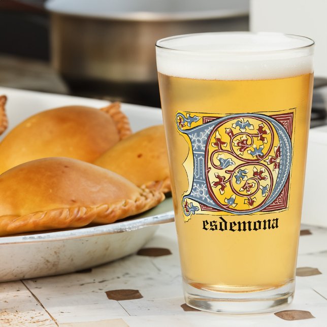 Copo De Pint Azul Medieval e Vermelho Ivy Iluminado - Letra D G (Criador carregado)