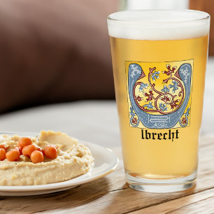 Copo De Pint Azul Medieval e Vermelho Ivy Iluminado - Letra U